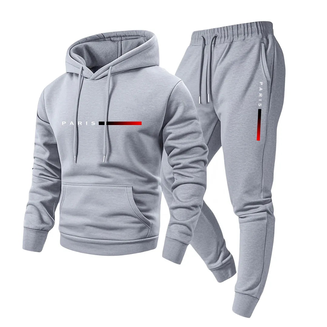 Trainingsanzug für Herren mit Kapuzenpullover und Jogginghose mit Paris-Print